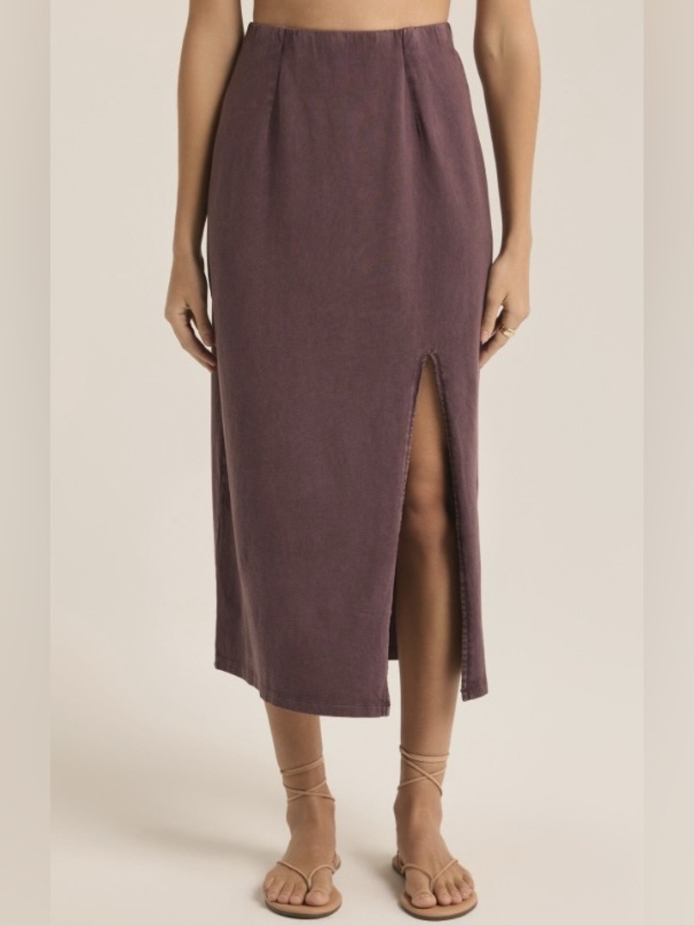 Z Supply Shilo MIDI Knit Skirt in Cocoa Berry NWT Large